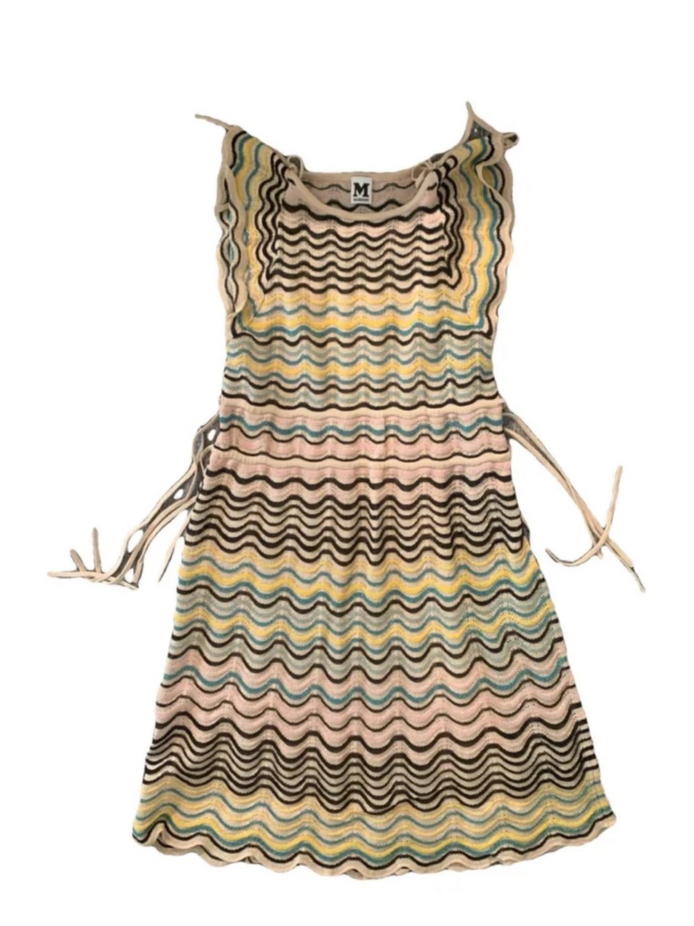M by Missoni Multicolor Wave Knit Dress — Pink, Yellow, Blue, Brown, Cream